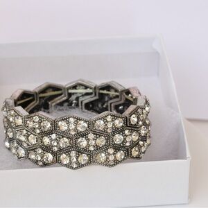 Vintage Silver Tone Rhinestone Stretch Bracelet | Art Deco Glam